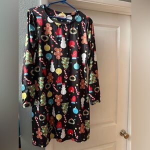 Festive Christmas Holiday Print Dress MokingTop Dress Women’s Sz L